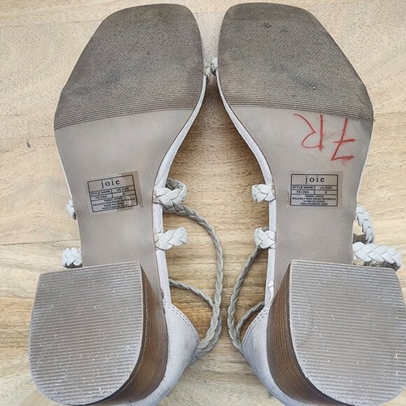 Joie Felina Taupe Cream Beige Square Toe Braided Strappy Block Heels Womens 8 - Picture 9 of 10